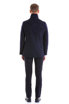 Slim Fit Double Breasted Navy Wool Blend Coat - SAYKI