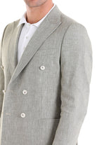 Slim Fit Double Breasted Olive Linen Casual Blazer - SAYKI