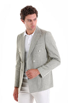 Slim Fit Double Breasted Olive Linen Casual Blazer - SAYKI