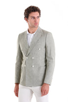 Slim Fit Double Breasted Olive Linen Casual Blazer - SAYKI