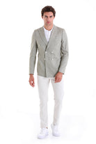 Slim Fit Double Breasted Olive Linen Casual Blazer - SAYKI