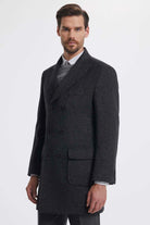 Slim Fit Double Breasted Peak Lapel Wool Gray Overcoat Gray