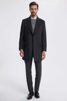 Slim Fit Double Breasted Peak Lapel Wool Gray Overcoat Gray