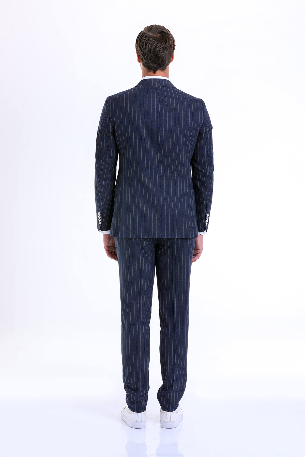 Slim Fit Double Breasted Pinstripe Navy Casual Suit - MIB