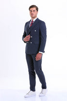 Slim Fit Double Breasted Pinstripe Navy Casual Suit - MIB