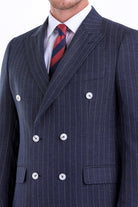 Slim Fit Double Breasted Pinstripe Navy Casual Suit - MIB