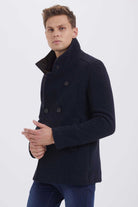 Slim Fit Double Breasted Vegas Wool Indigo-Gray Overcoat