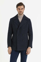 Slim Fit Double Breasted Wool Navy Overcoat Navy D. - MIB