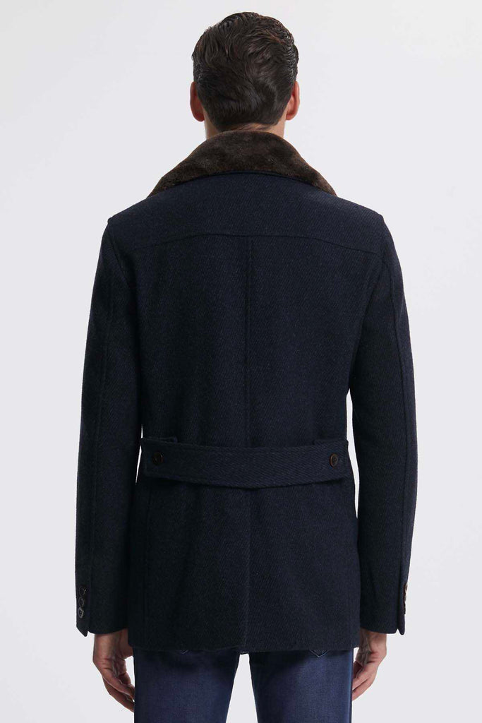 Slim Fit Double Breasted Wool Navy Overcoat Navy D. - MIB