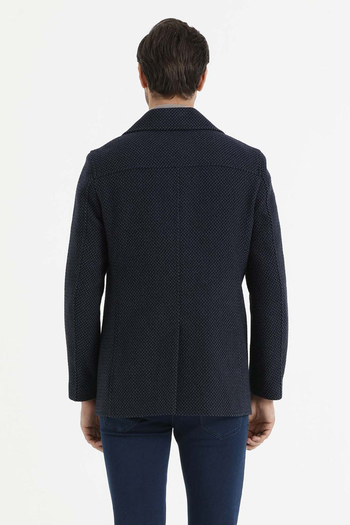 Slim Fit Double Breasted Wool Navy Overcoat Navy D. - MIB