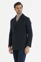 Slim Fit Double Breasted Wool Navy Overcoat Navy D. - MIB