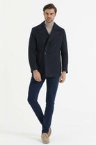 Slim Fit Double Breasted Wool Navy Overcoat Navy D. - MIB