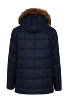 Slim Fit Eagle Furry Hooded Navy Coat Navy - SAYKI