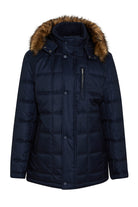 Slim Fit Eagle Furry Hooded Navy Coat Navy - SAYKI