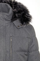 Slim Fit Eagle Furry Hooded Navy Coat Gray - SAYKI