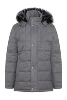 Slim Fit Eagle Furry Hooded Navy Coat Gray - SAYKI