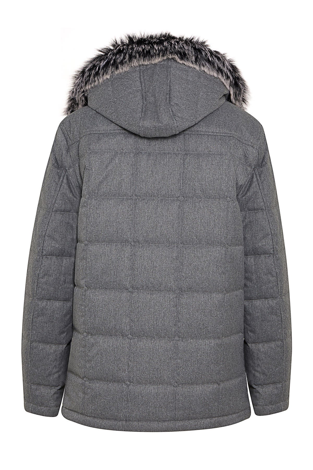 Slim Fit Eagle Furry Hooded Navy Coat Gray - SAYKI