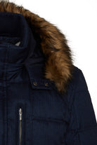 Slim Fit Eagle Furry Hooded Navy Coat Navy - SAYKI