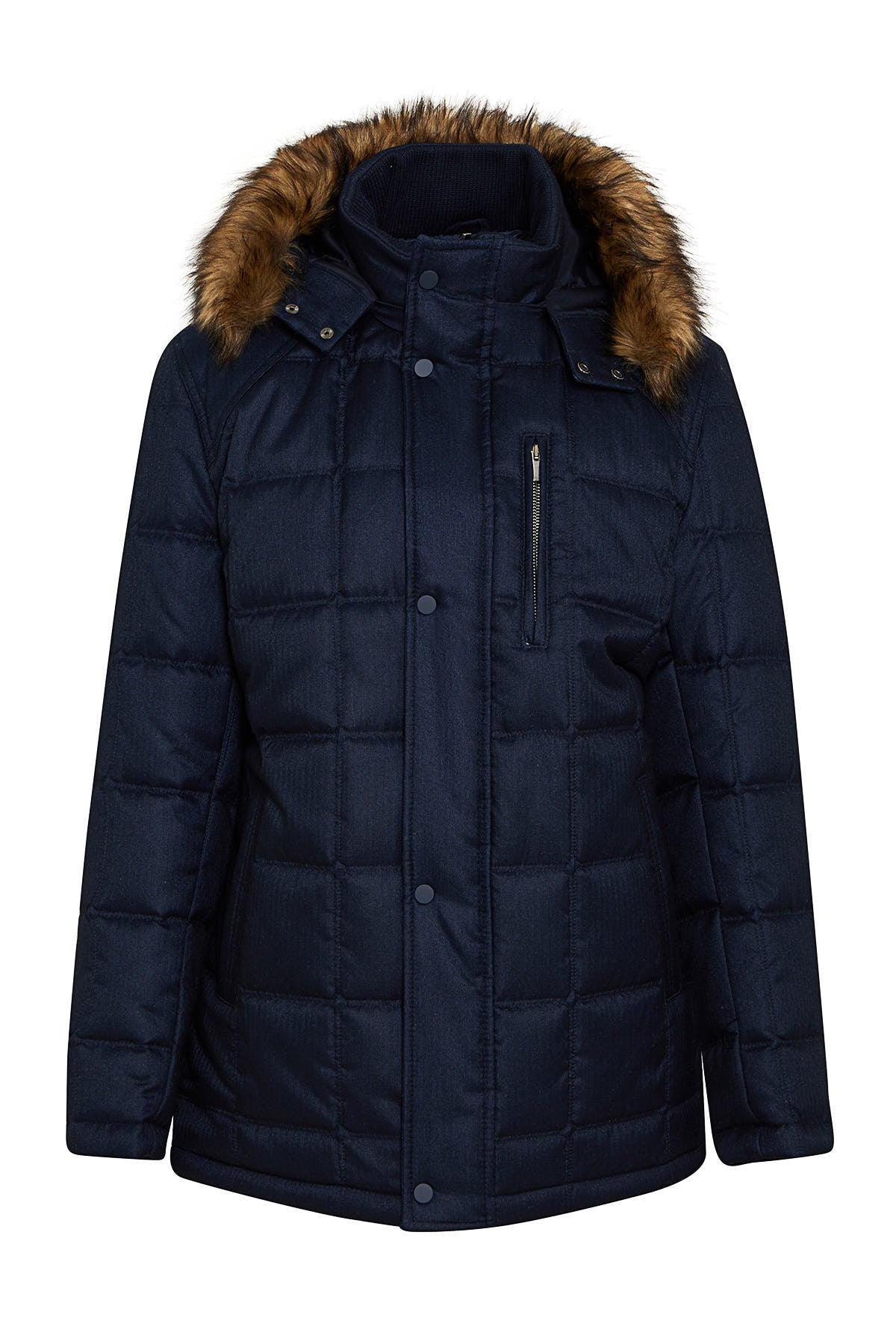 Slim Fit Eagle Furry Hooded Navy Coat Navy - SAYKI