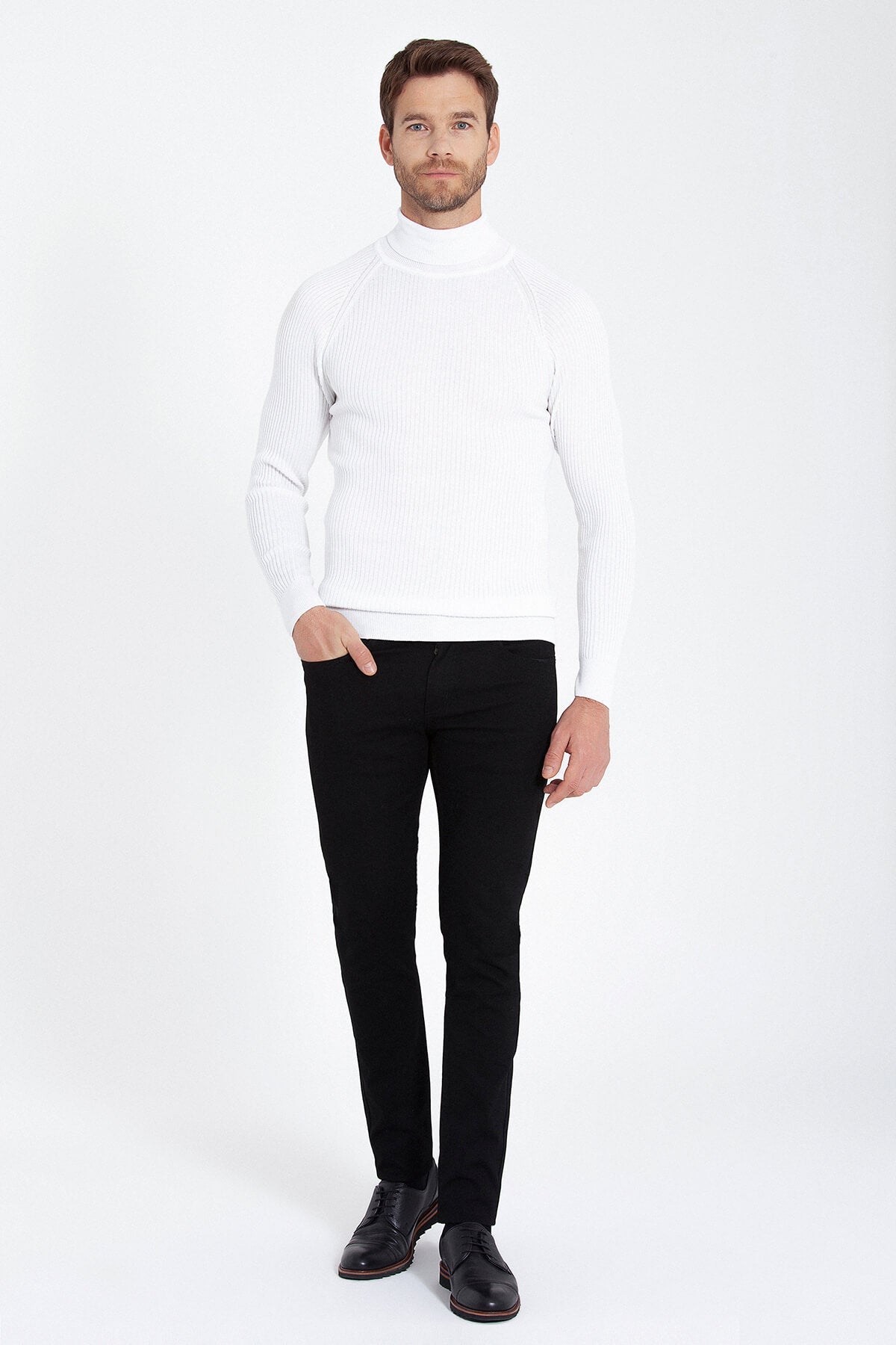 Slim Fit Ecru Turtleneck Sweater - SAYKI