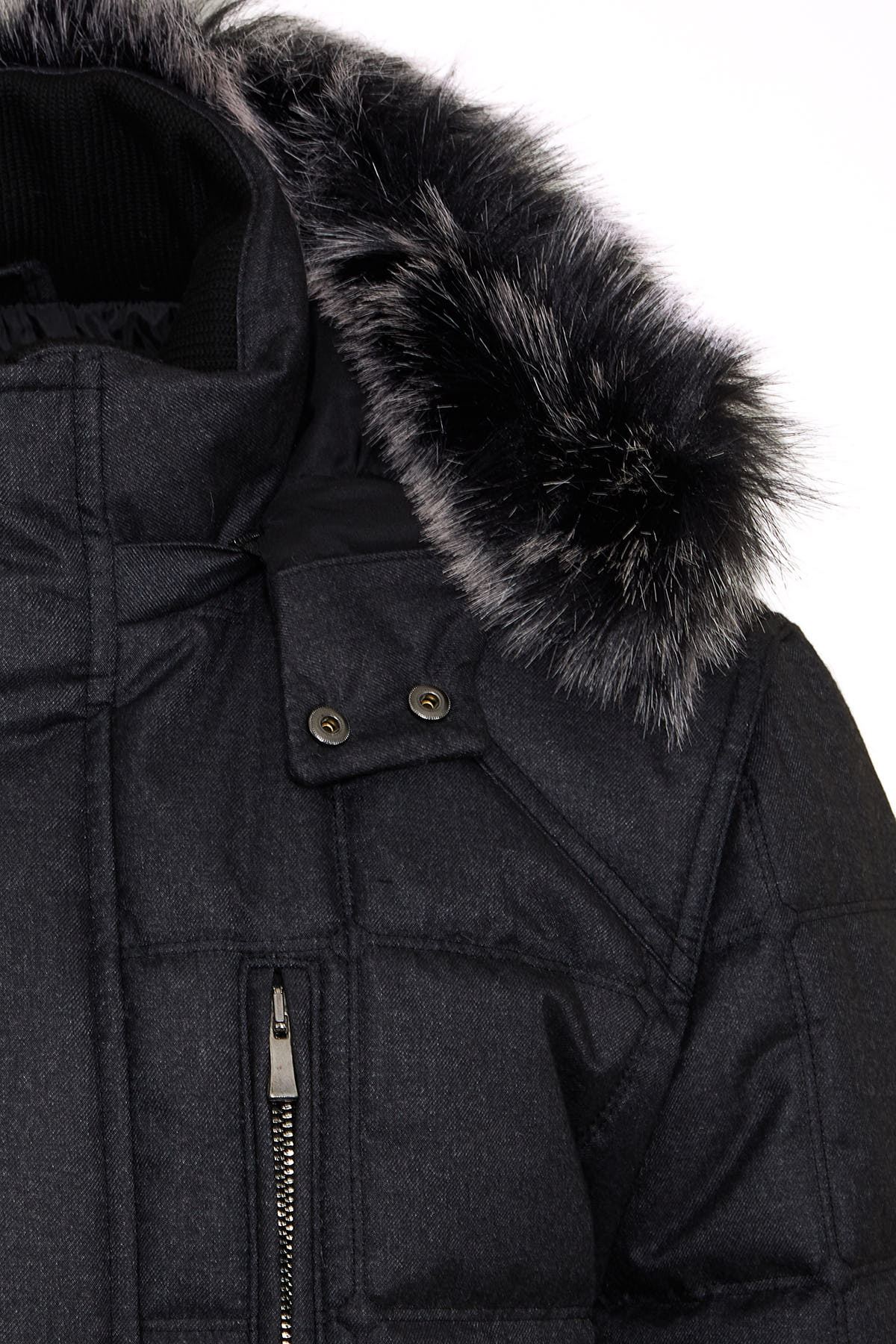 Slim Fit Faux Fur Black Hooded Coat - SAYKI