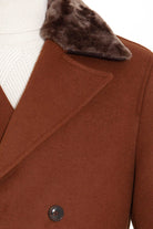 Slim Fit Faux Fur Notch Lapel Cinnamon Wool Blend Coat