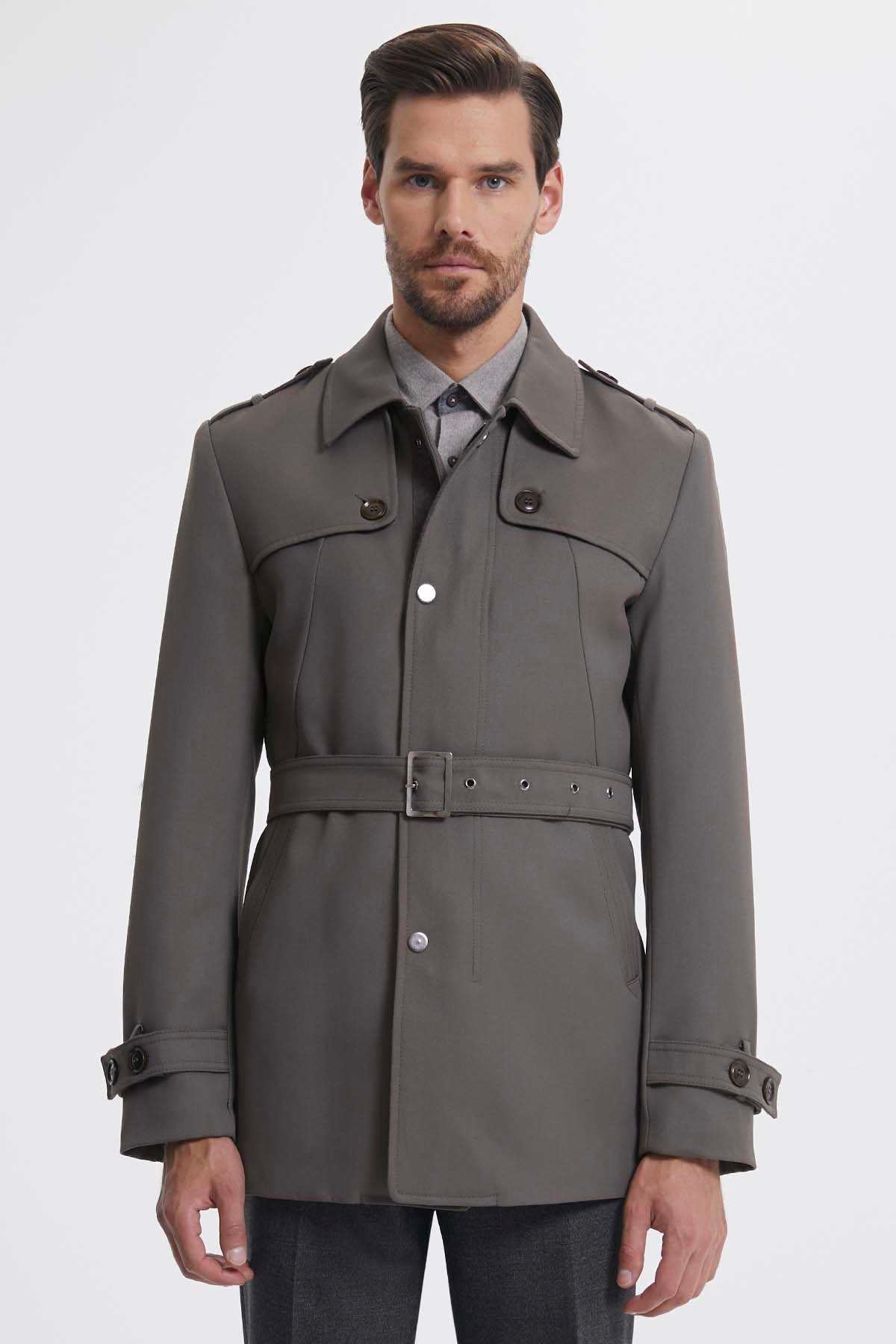 Slim Fit Flat Collar Vilnius Wool Light Brown Trenchcoat