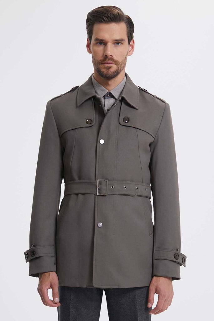 Slim Fit Flat Collar Vilnius Wool Light Brown Trenchcoat