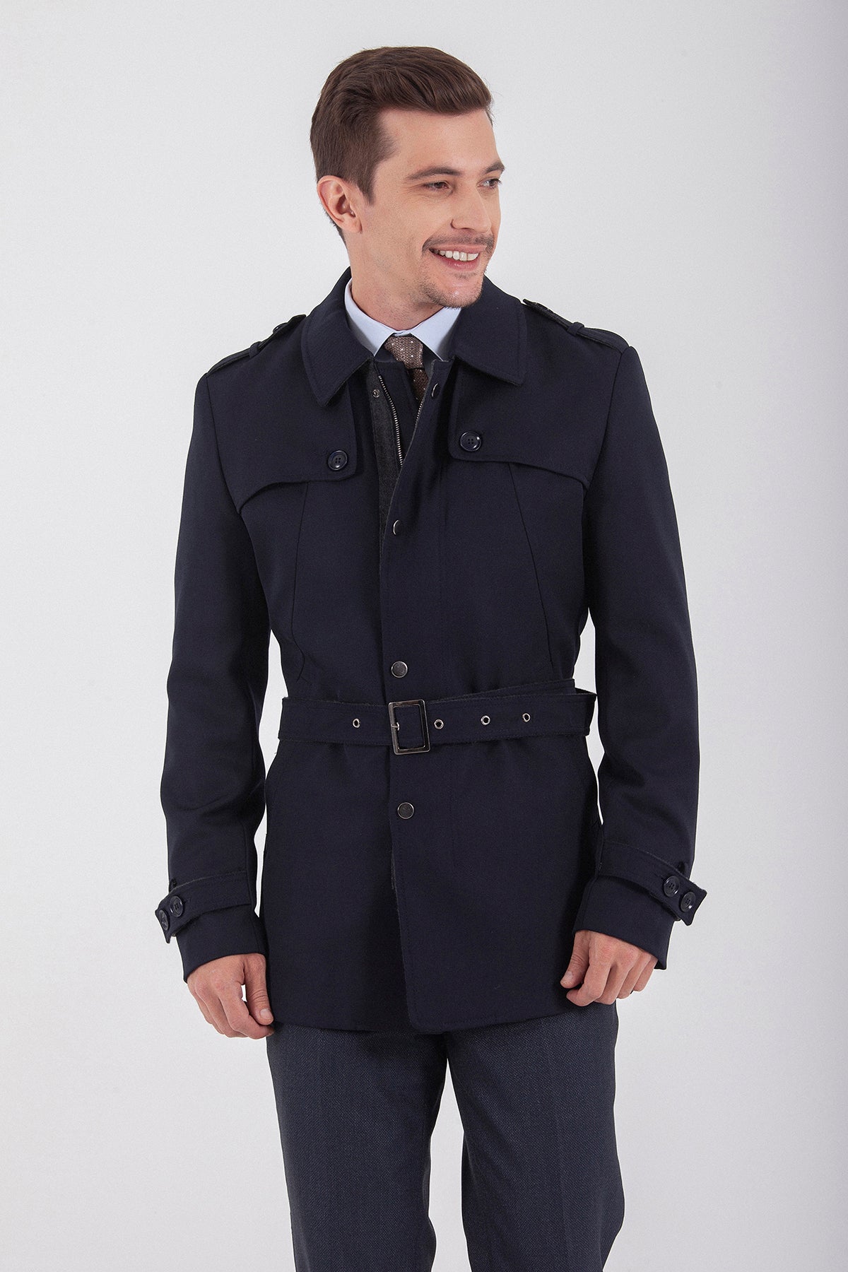 Slim Fit Flat Collar Vilnius Wool Light Brown Trenchcoat