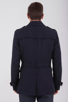 Slim Fit Flat Collar Wool Navy Trenchcoat - MIB