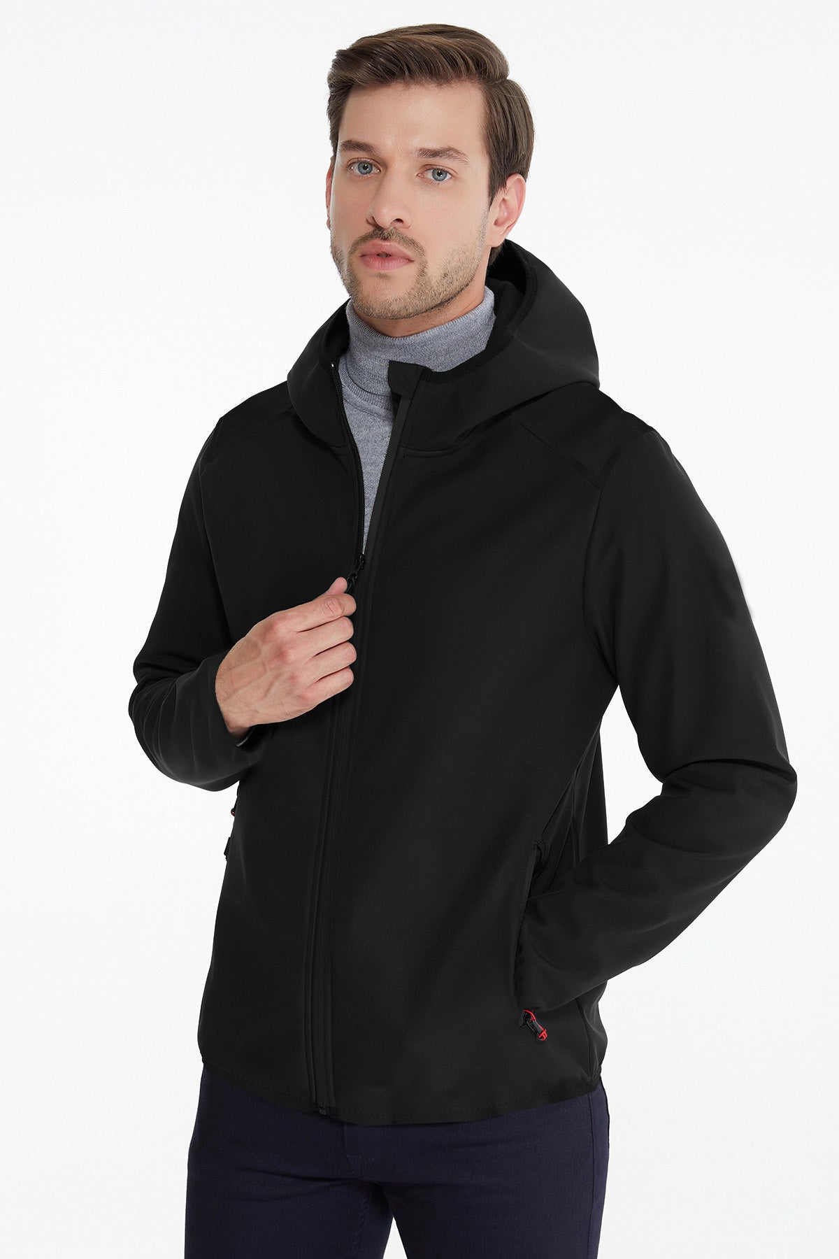 Slim Fit Fleece Apollo Black Hooded Coat - MIB