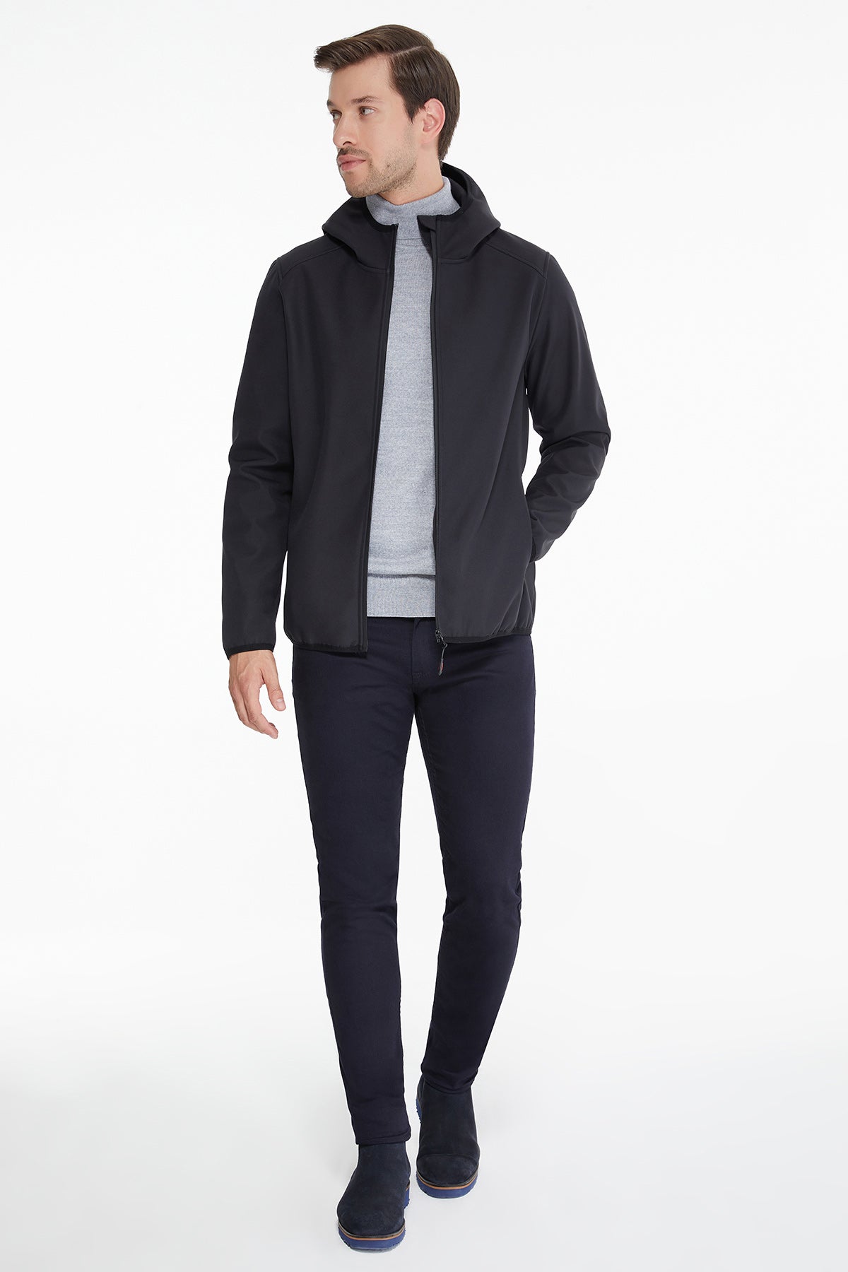 Slim Fit Fleece Apollo Charcoal Hooded Coat - SAYKI