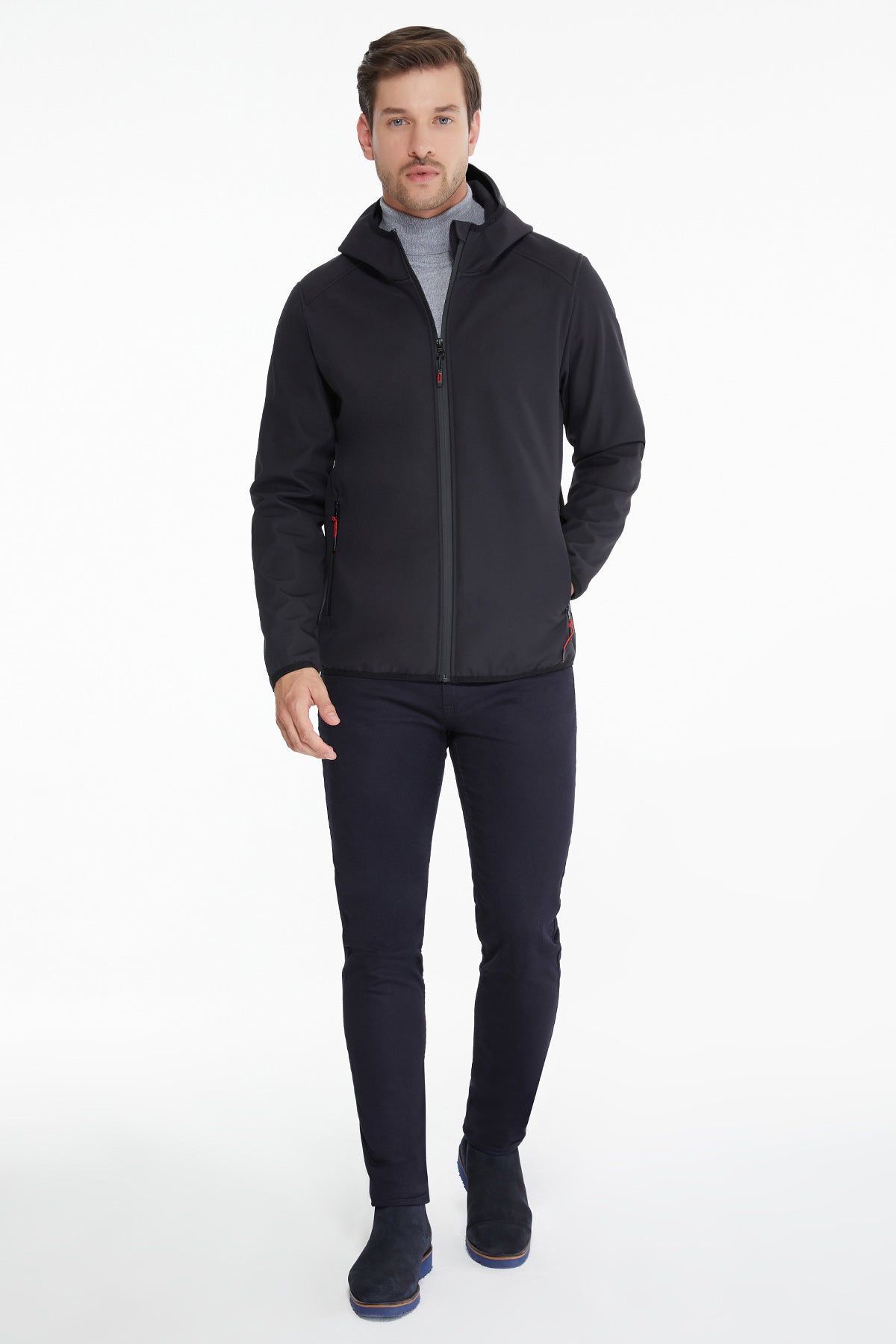 Slim Fit Fleece Apollo Charcoal Hooded Coat - SAYKI