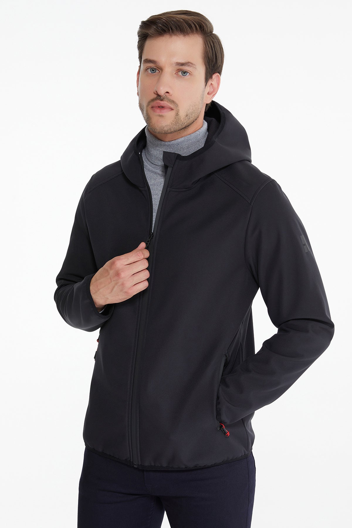 Slim Fit Fleece Apollo Charcoal Hooded Coat - SAYKI