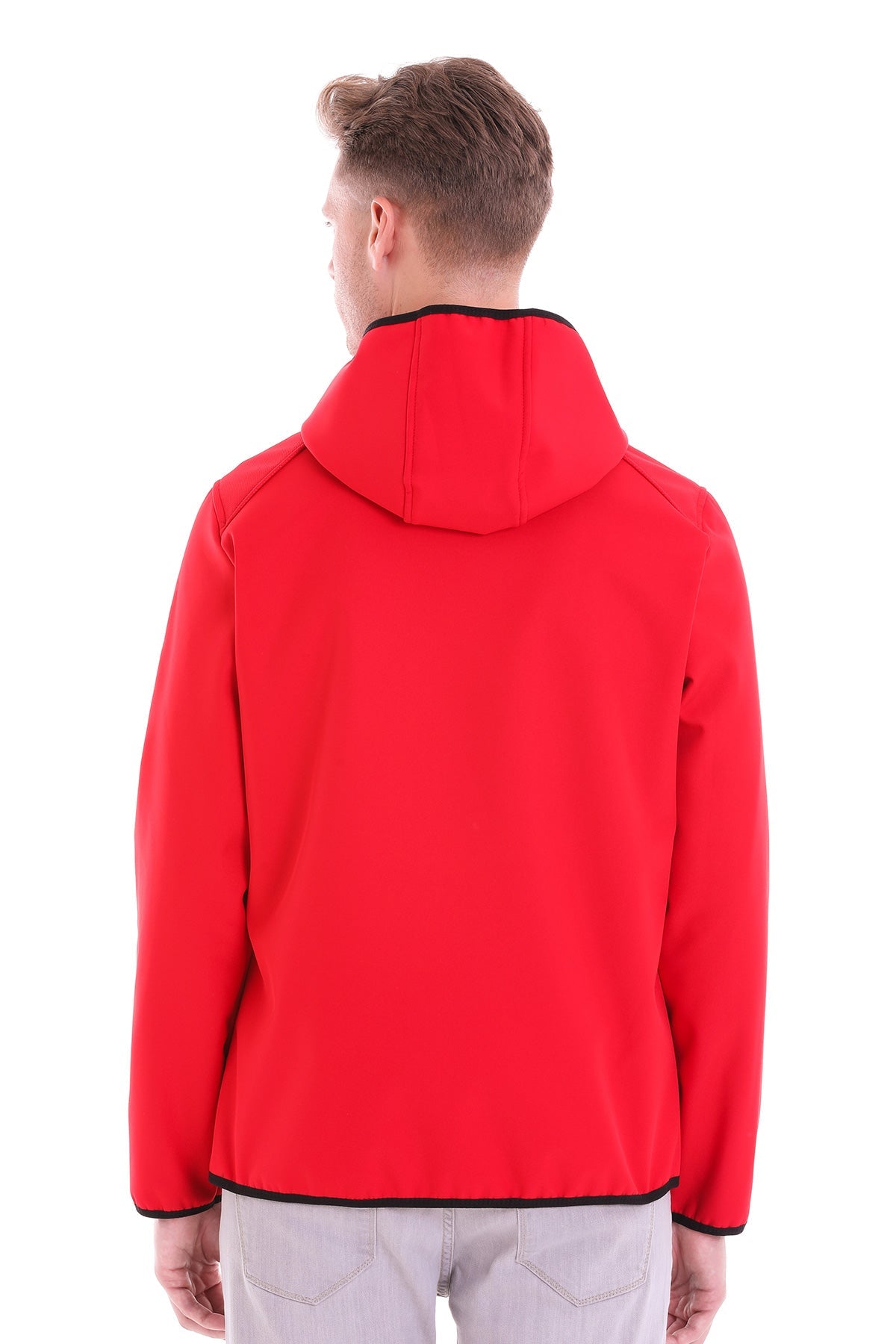 Slim Fit Fleece Apollo Hooded Navy Coat Red - SAYKI