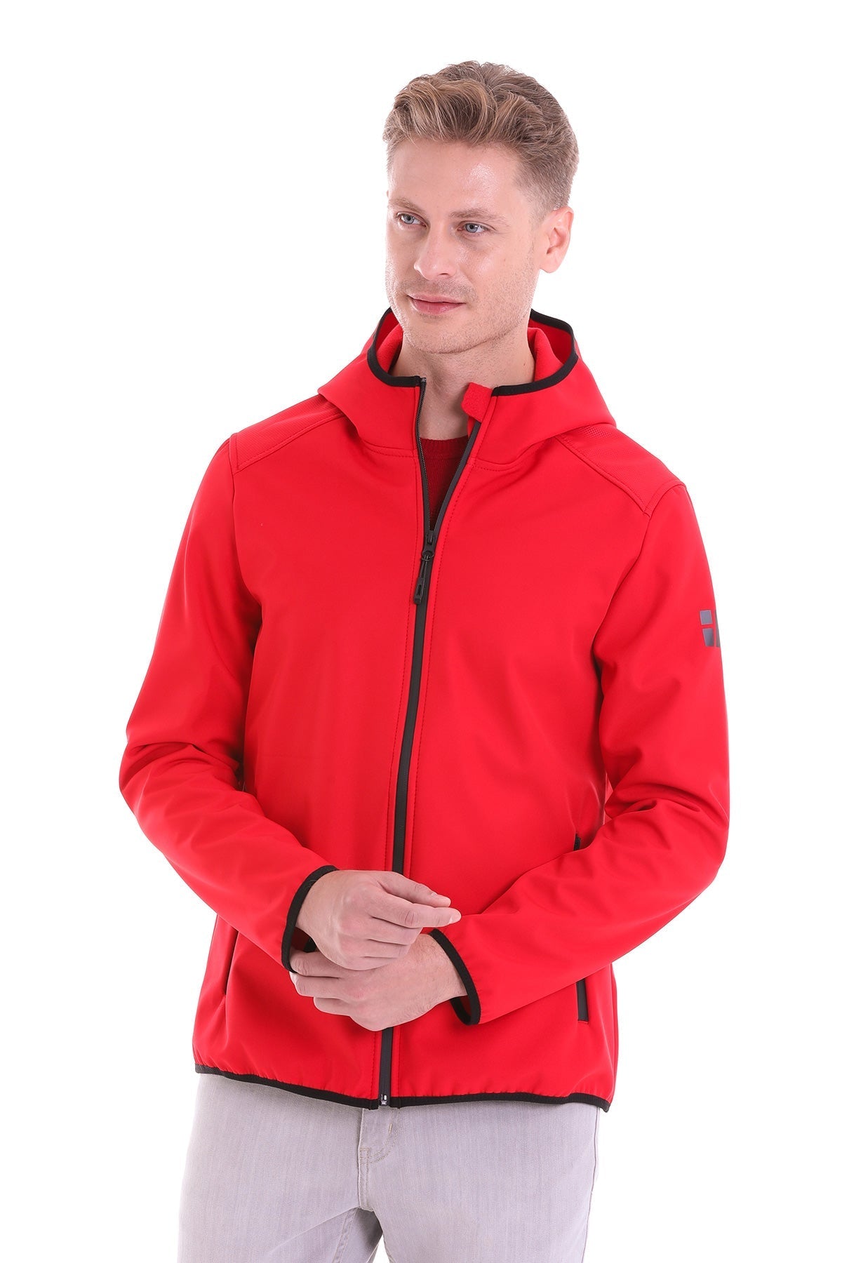 Slim Fit Fleece Apollo Hooded Navy Coat Red - MIB