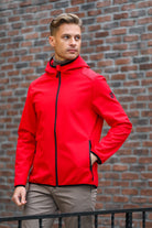 Slim Fit Fleece Apollo Hooded Navy Coat Red - SAYKI