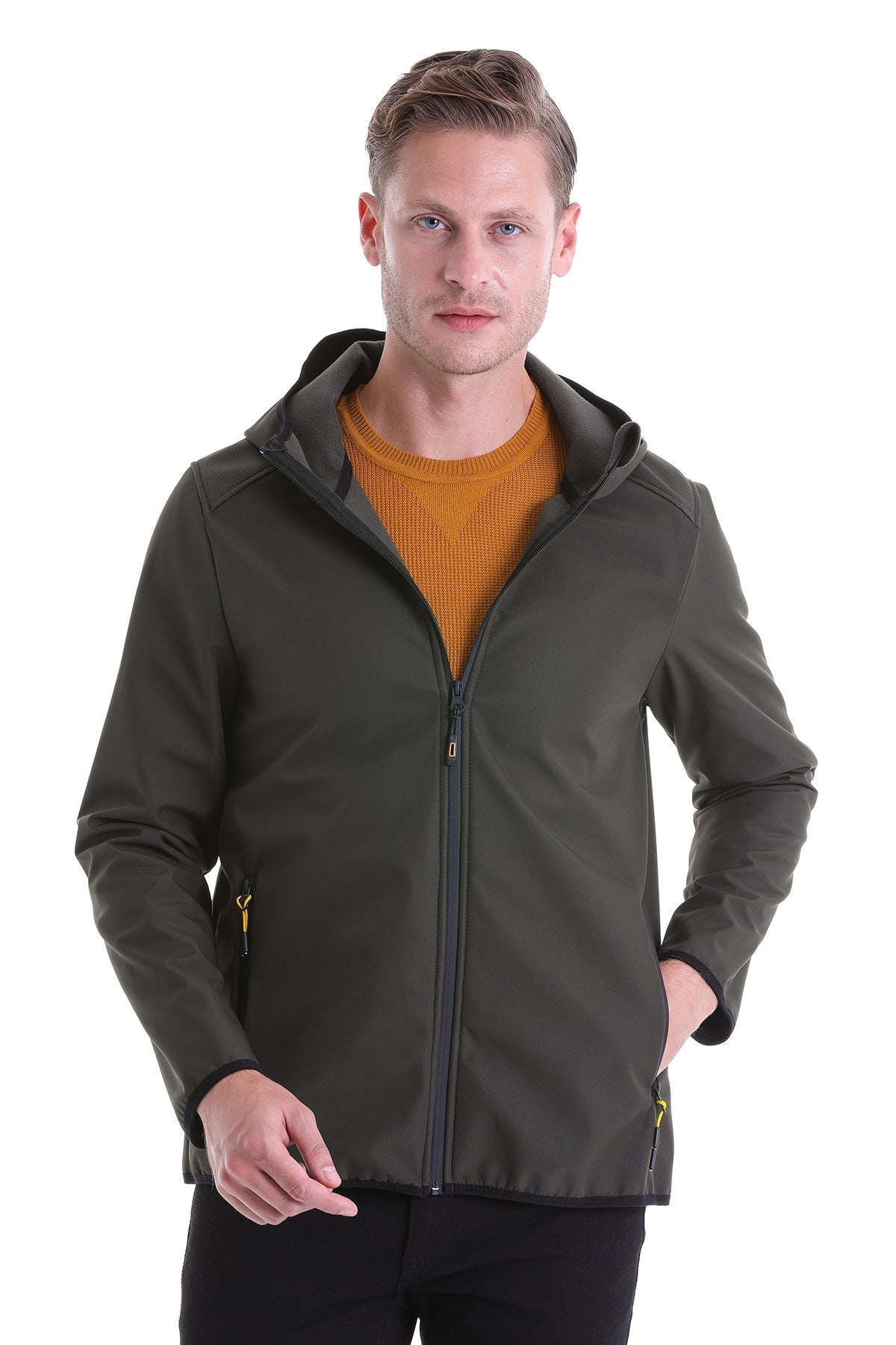 Slim Fit Fleece Apollo Khaki Hooded Coat - MIB