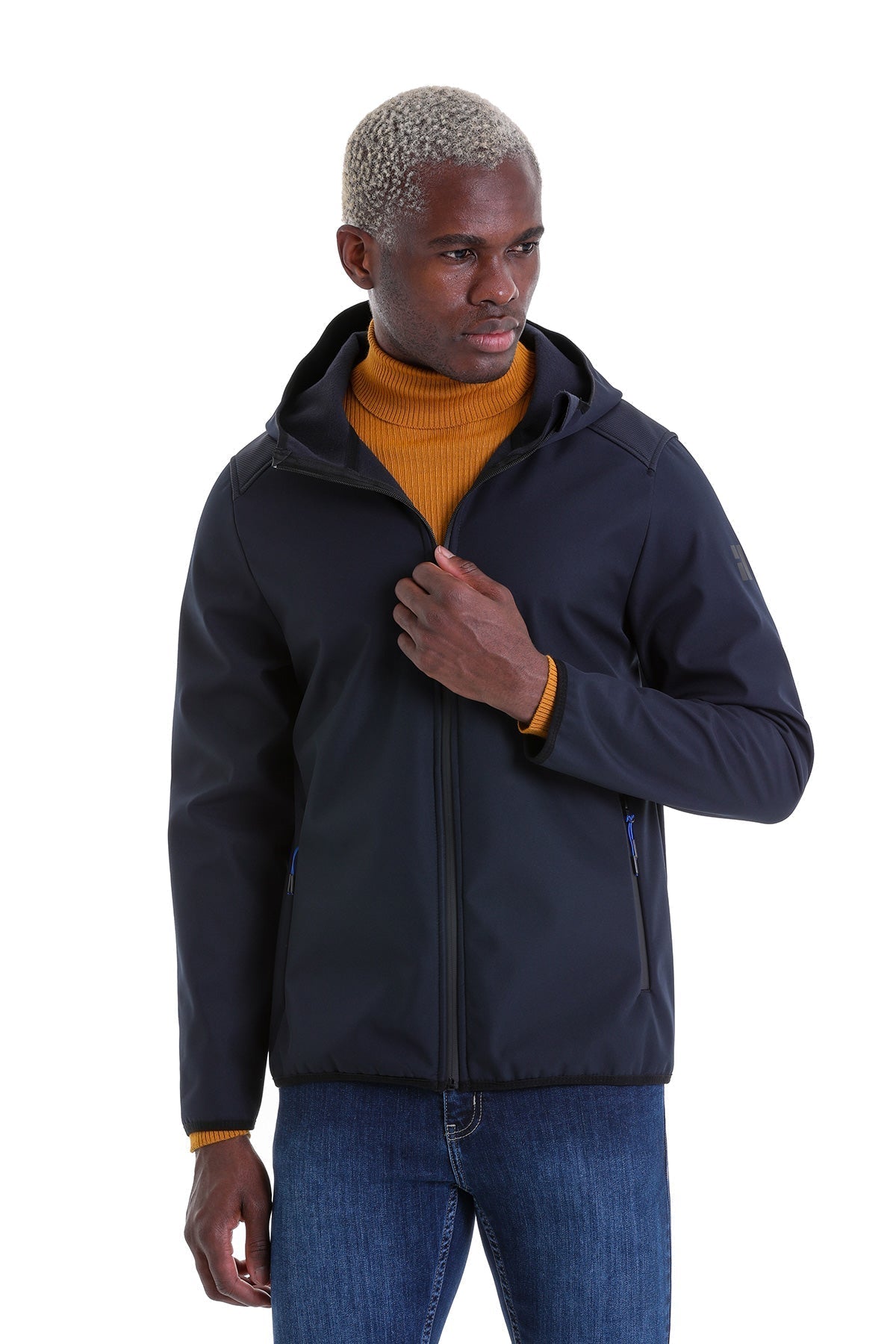 Slim Fit Fleece Apollo Navy Hooded Coat - MIB