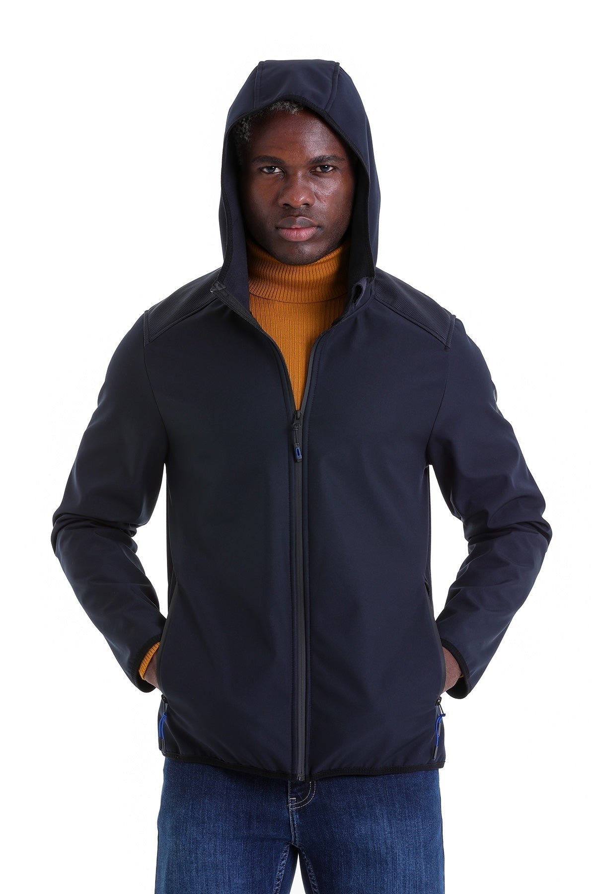 Slim Fit Fleece Apollo Navy Hooded Coat - SAYKI