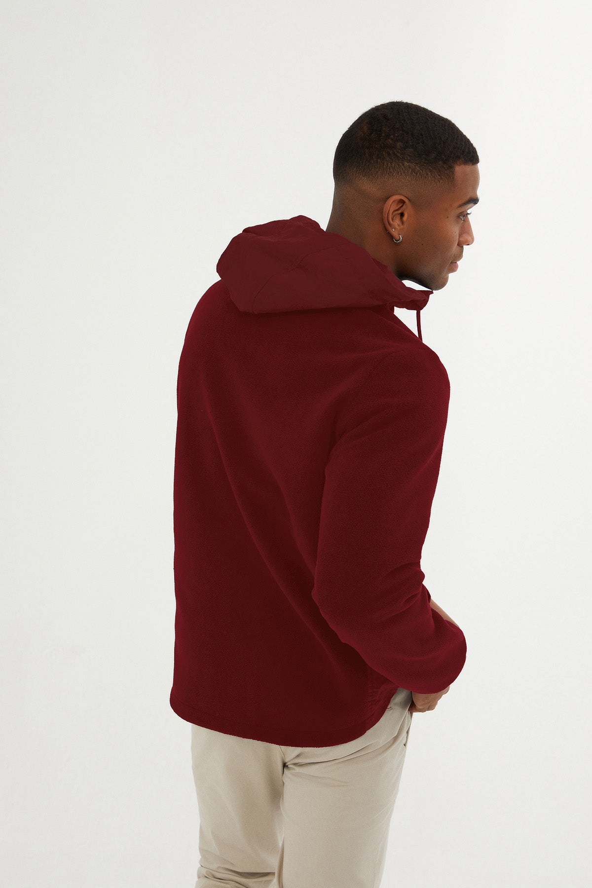 Slim Fit Fleece Polar Casual Burgundy Hooded Coat - SAYKI