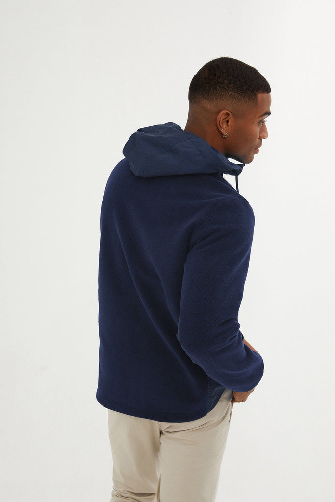 Slim Fit Fleece Polar Casual Hooded Navy Coat Light Navy