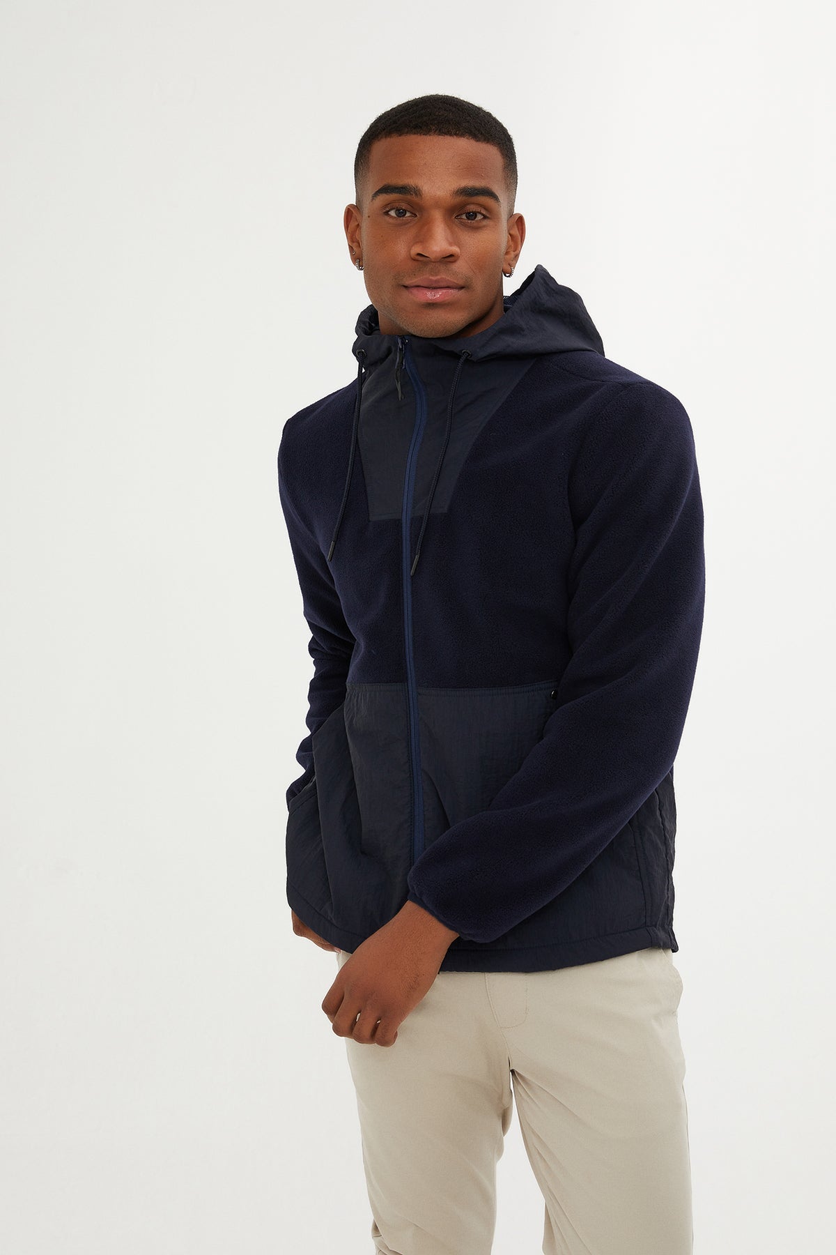 Slim Fit Fleece Polar Casual Navy Hooded Coat - MIB