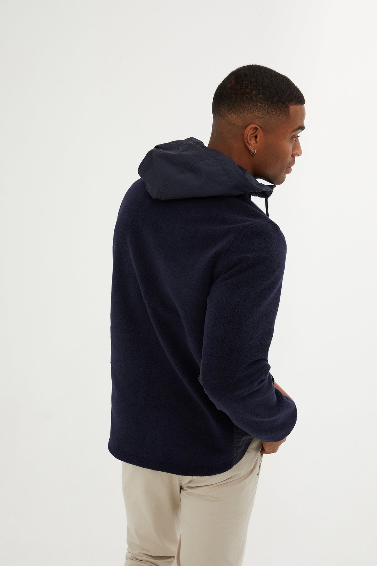 Slim Fit Fleece Polar Casual Navy Hooded Coat - MIB