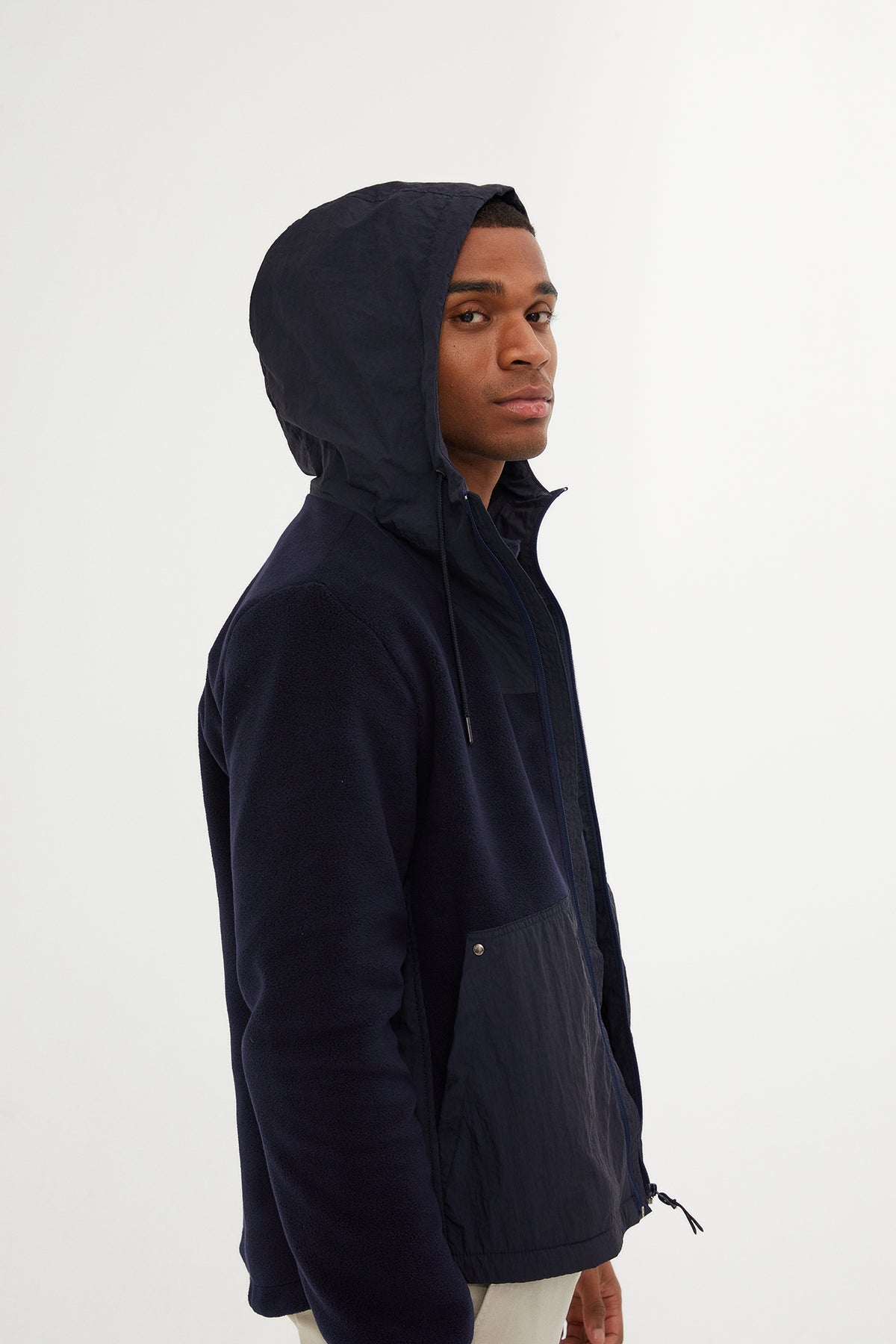 Slim Fit Fleece Polar Casual Navy Hooded Coat - MIB