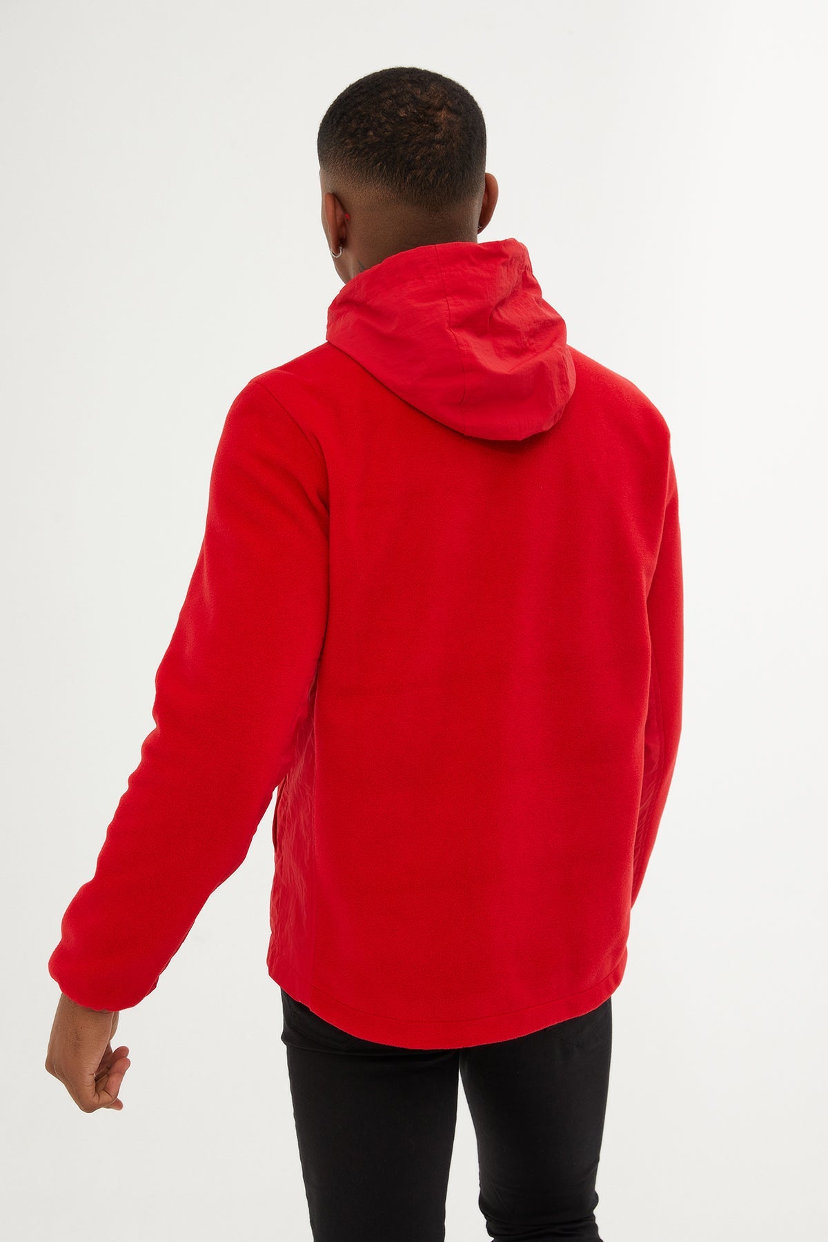 Slim Fit Fleece Polar Casual Red Hooded Coat - SAYKI