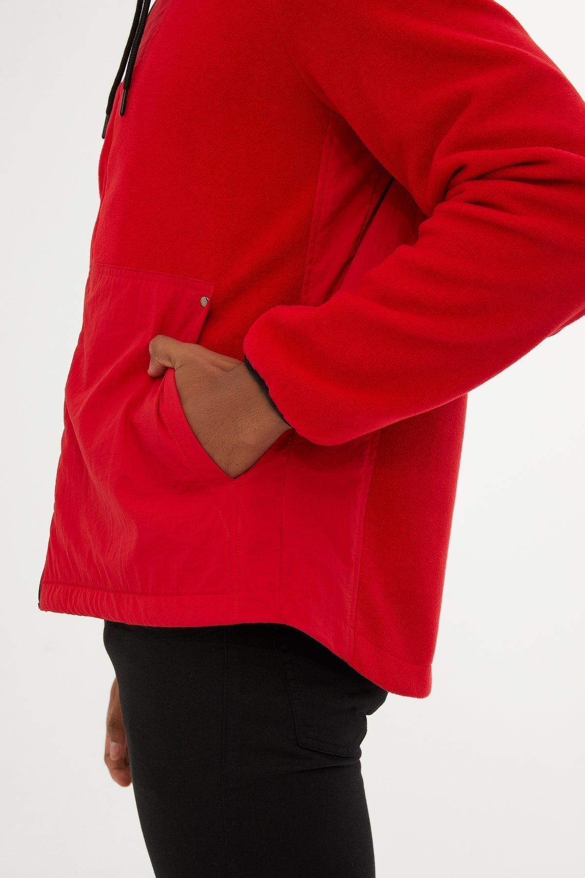 Slim Fit Fleece Polar Casual Red Hooded Coat - SAYKI