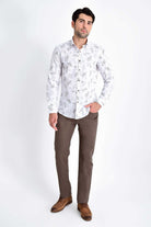 Slim Fit Floral Printed 100% Cotton Brown Casual Shirt - MIB