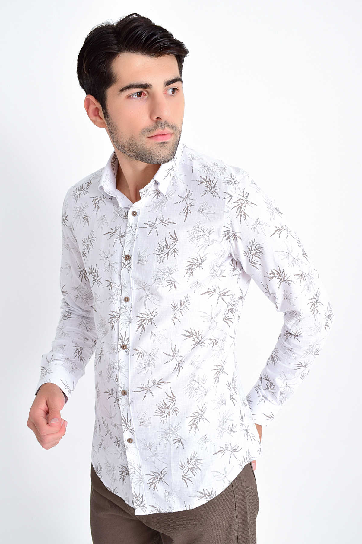 Slim Fit Floral Printed 100% Cotton Brown Casual Shirt - MIB