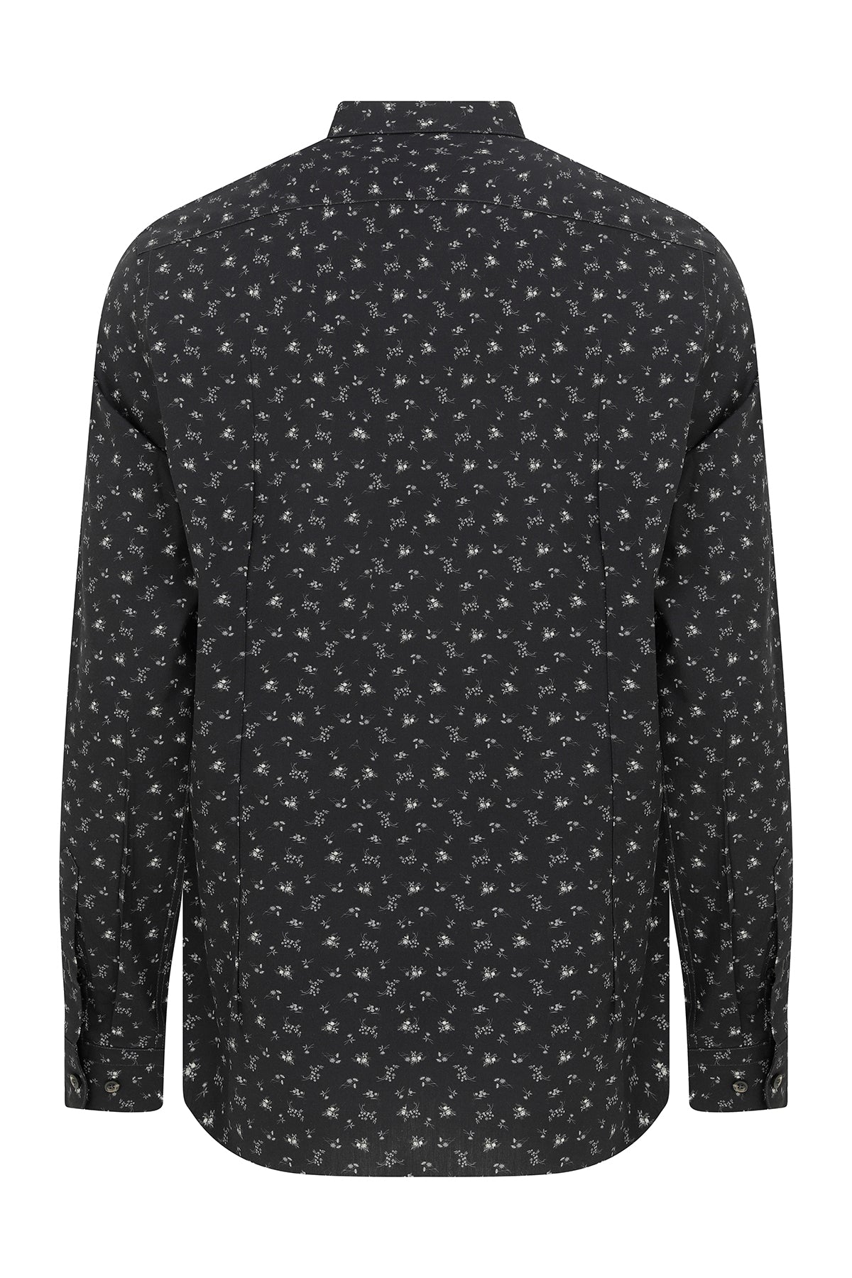 Slim Fit Floral Printed Cotton Black Casual Shirt - MIB